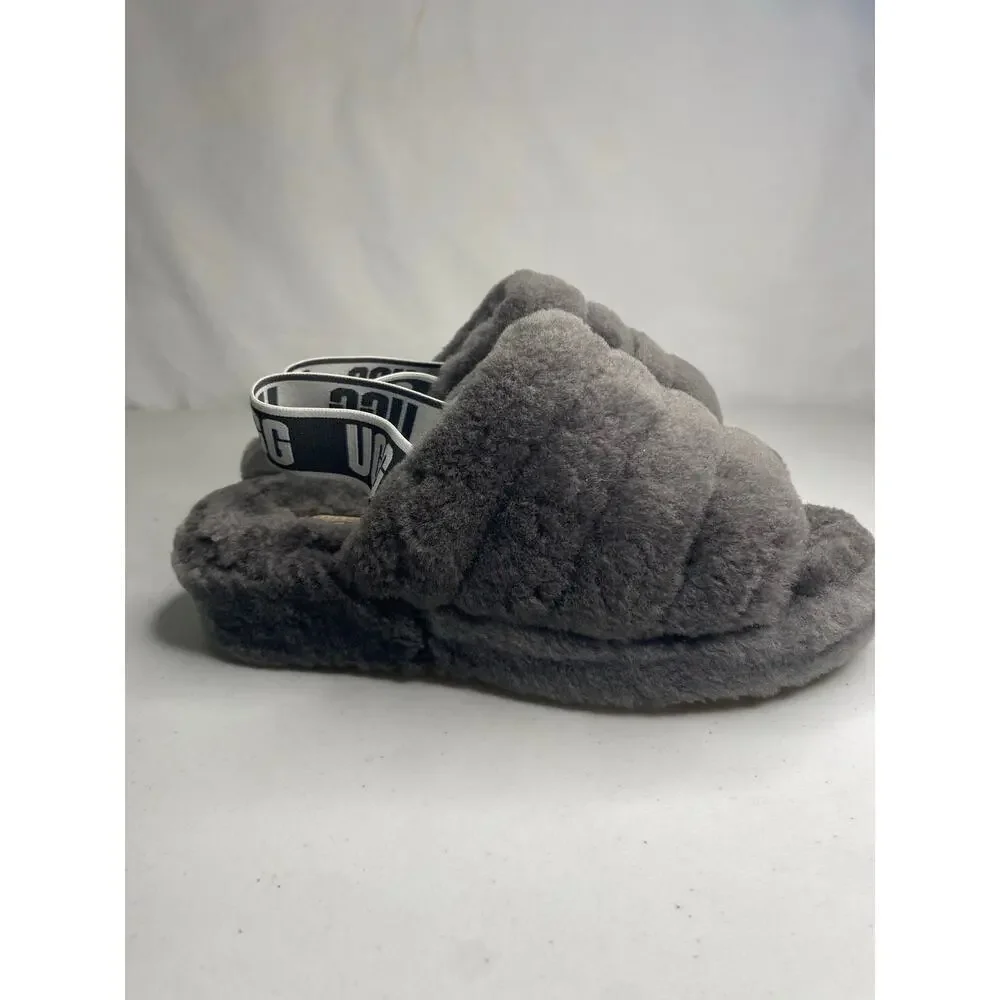 UGG Womens Soft Fluff Yeah Slide Slippers Size 6 Shoes Sandal Gray Charcoal Clog